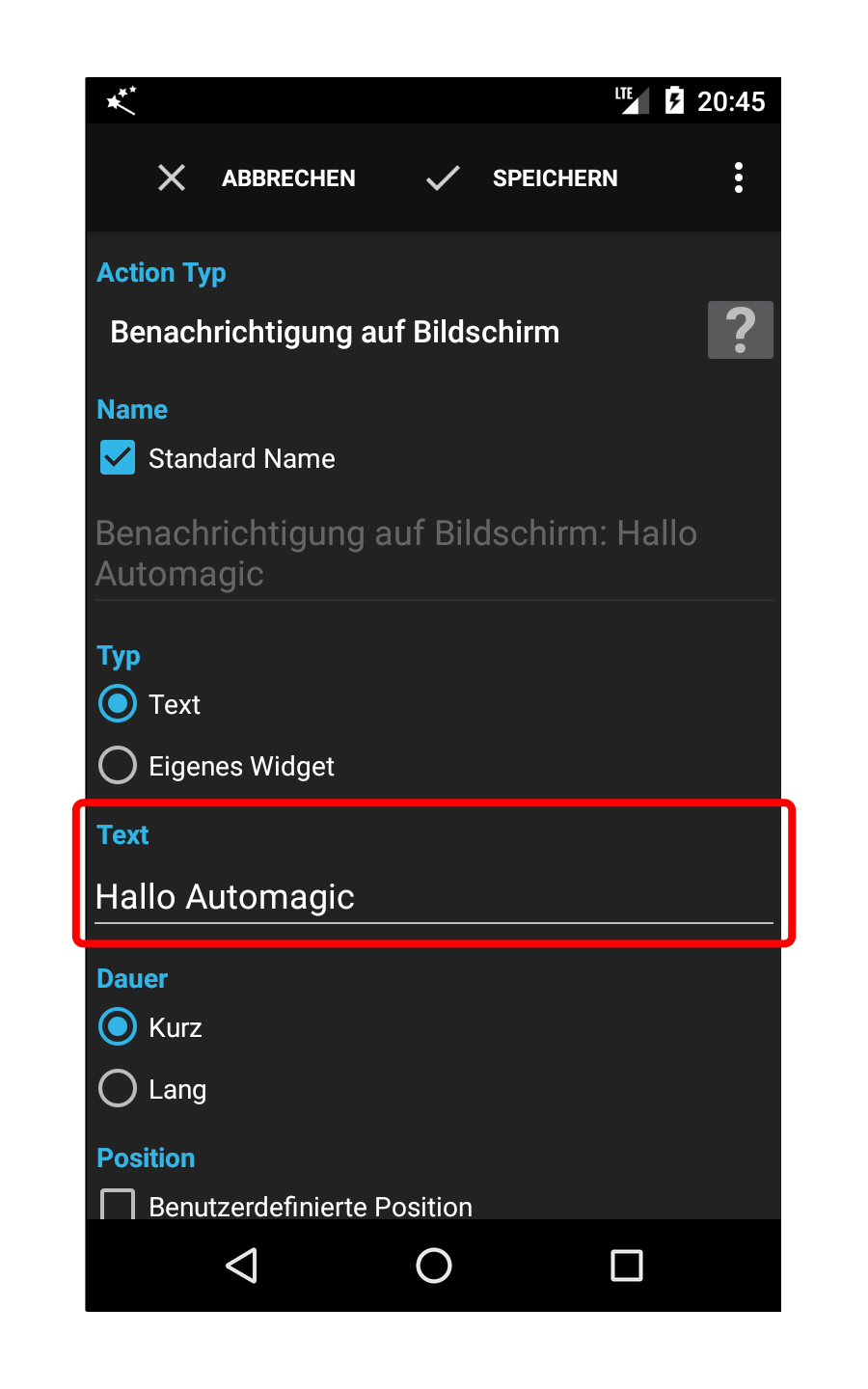 Hallo Automagic eingeben