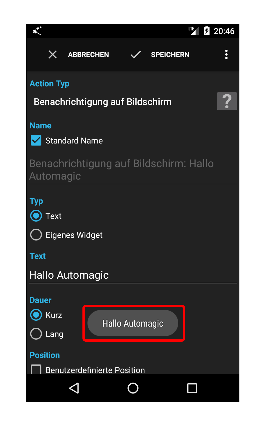 Benachrichtigung Hallo Automagic