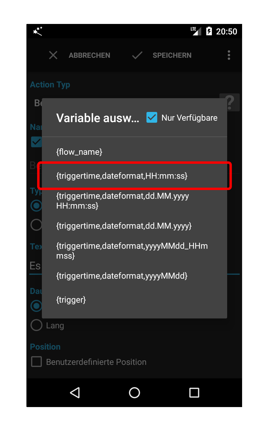 Variable auswählen